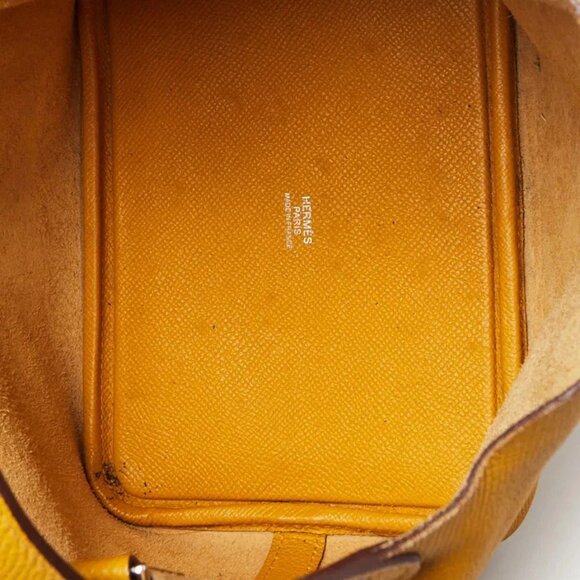 Hermes Jaune Ambre/Brique/White Epsom Leather Tressage De Cuir Picotin Bag - Picture 11 of 12